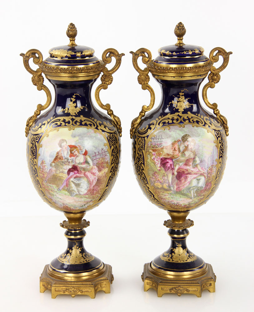 Appraisal: - Pr Sevres Lidded Urns Pair of Sevres lidded urns