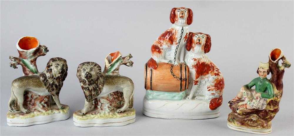 Appraisal: FOUR STAFFORDSHIRE FIGURES late th C including a group of