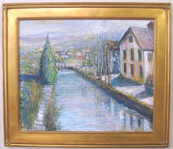 Appraisal: Lambertville Canal oil on canvas x SLL P A Pusecker