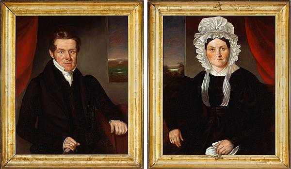 Appraisal: American School oil on canvas pair of portraits of a