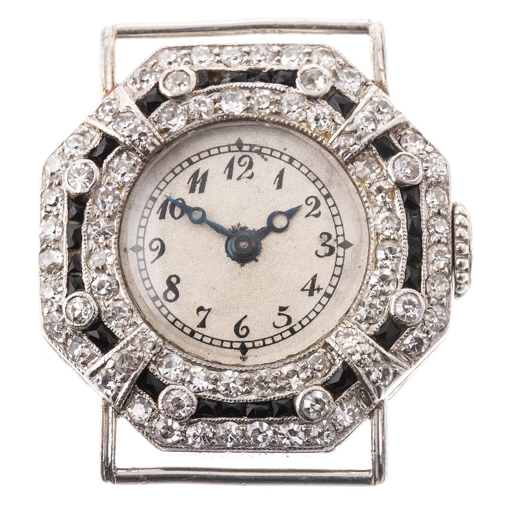 Appraisal: A Lady's Art Deco Diamond Onyx Wrist Watch Platinum Art