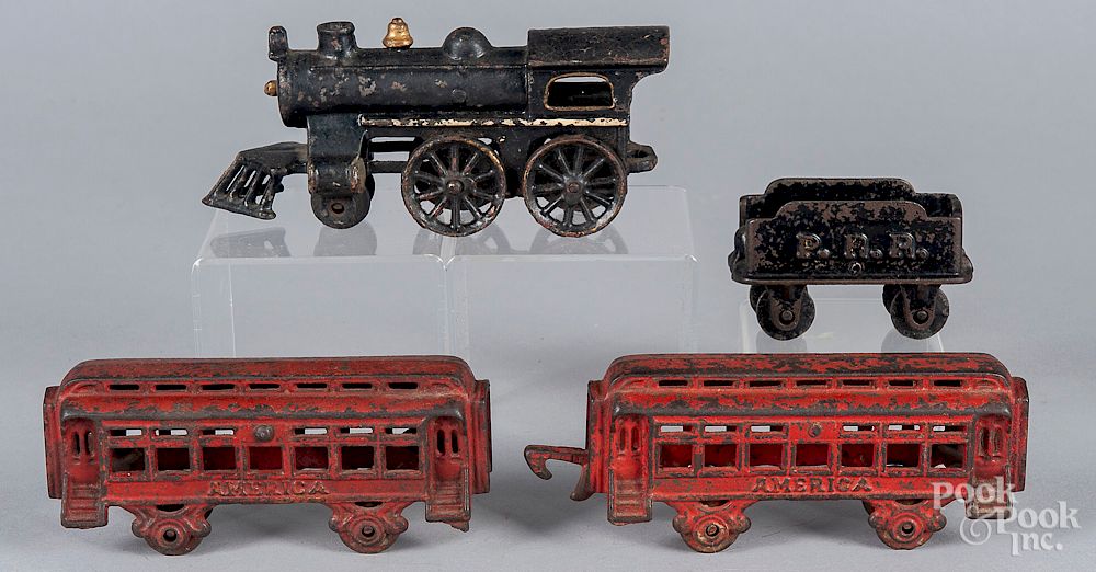 Appraisal: Hubley four-piece cast iron train set Hubley four-piece cast iron