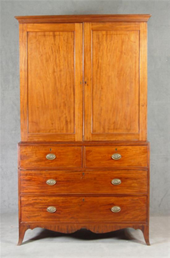 Appraisal: Mahogany English Linen Press th Century Two paneled doors concealing