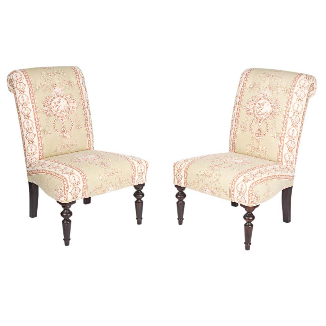 Appraisal: Pair of Georgian Style Mahogany Upholstered Slipper Chairs