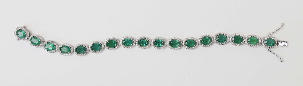 Appraisal: Orianne Fine Emerald and Diamond Tennis Bracelet Orianne Fine Emerald