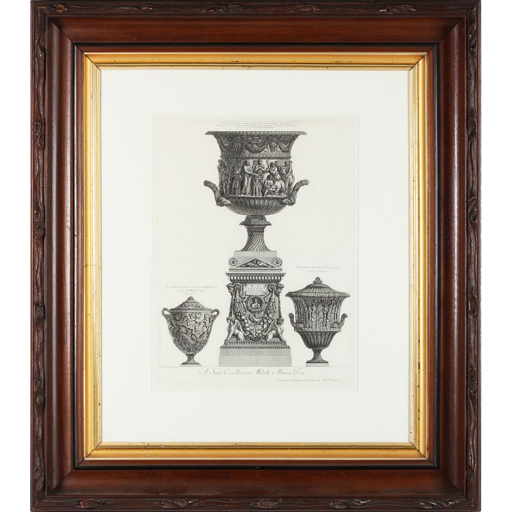 Appraisal: Giovanni Battista Piranesi - Etching with Three Vases Vaso antico