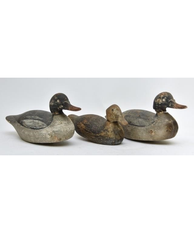 Appraisal: Three early working decoys untouched Largest h x l x