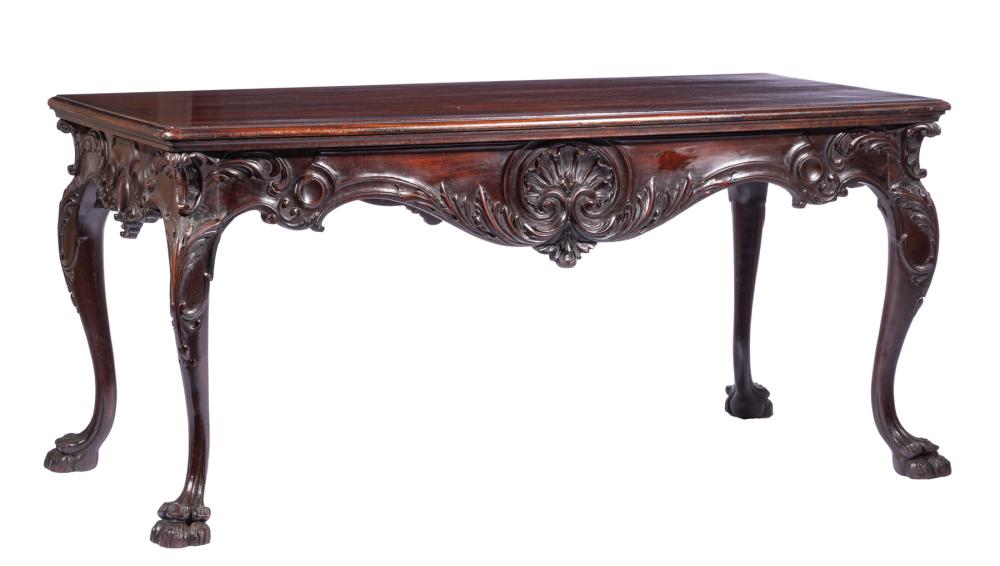 Appraisal: Antique Irish Carved Mahogany Library Table late th early th