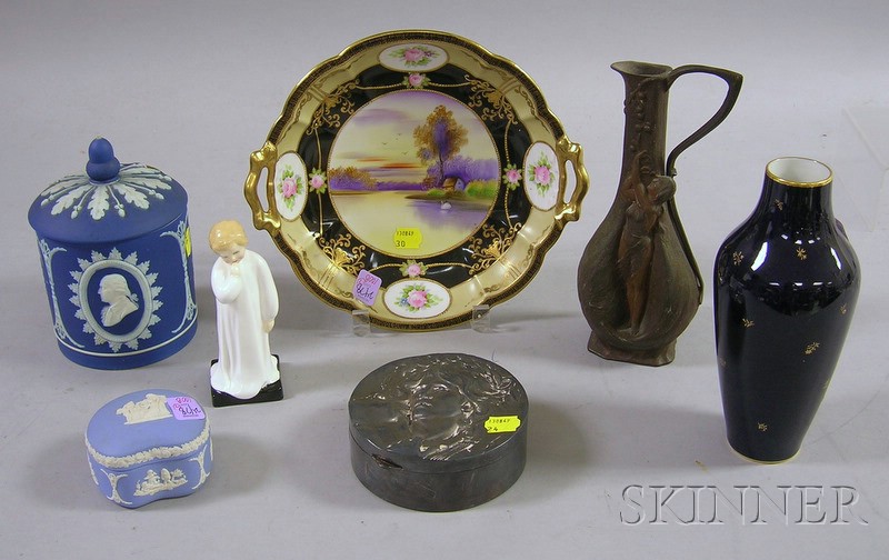 Appraisal: Seven Assorted Decorative Items Art Nouveau painted cast metal figural