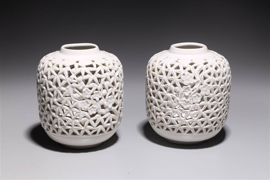 Appraisal: Two Chinese blanc de chine openwork porcelain lamp sections as-is