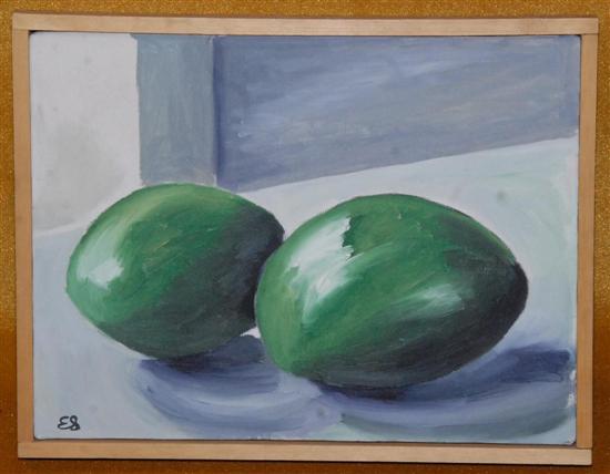 Appraisal: E S Oil on canvas Avocados Initaled and undated x