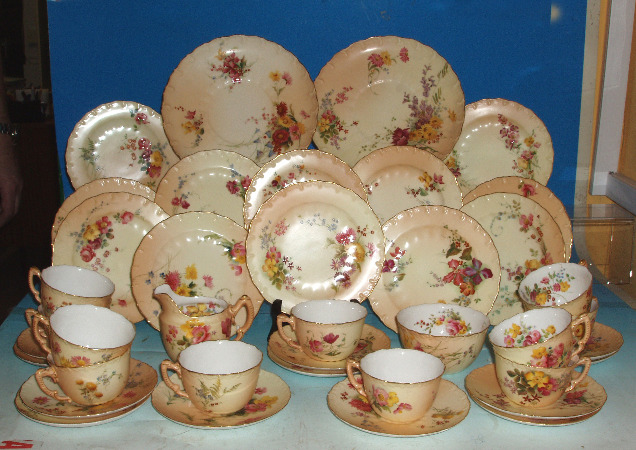 Appraisal: Royal Worcester Blush Ivory and Gilt Teaset Handpainted With Flowers