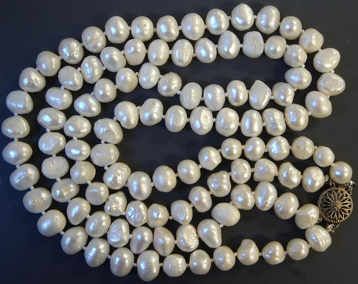 Appraisal: Sterling and Baroque Pearl Necklace double strand necklace with round