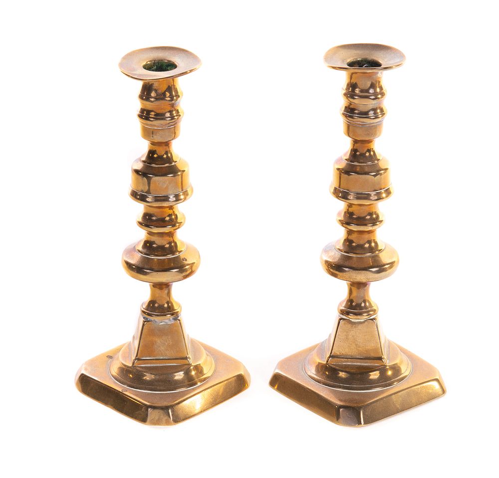 Appraisal: Early Pushup Brass Candlesticks Early Pushup Brass Candlesticks x x