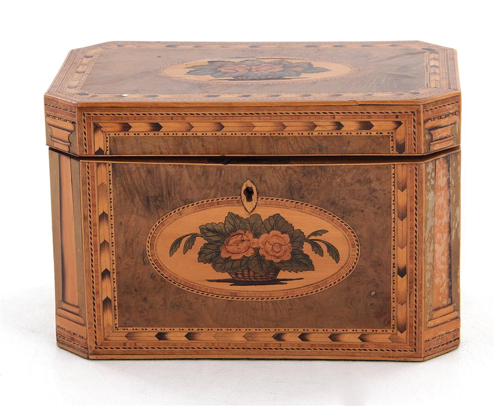 Appraisal: English inlaid and stained wood tea caddy th early th