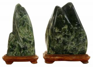 Appraisal: Two Polished Green Nephrite Jade Three Archaic Style Bronze Mirror