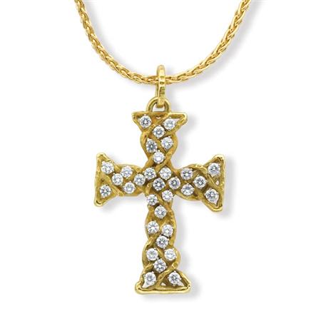 Appraisal: Gold and Diamond Cross Pendant with Chain Estimate -