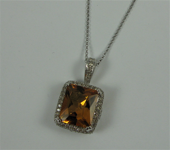 Appraisal: CITRINE DIAMOND AND K WHITE GOLD NECKLACE with appraisal The