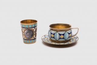 Appraisal: Russian Silver Gilt and Cloisonne Enamel Cup and Saucer and