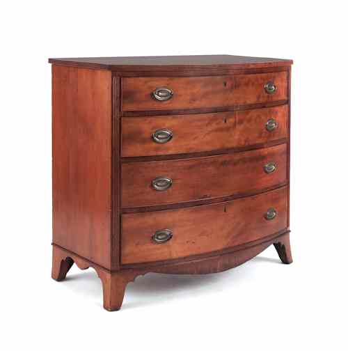 Appraisal: Pennsylvania Federal cherry bowfront chest of drawers ca with reeded