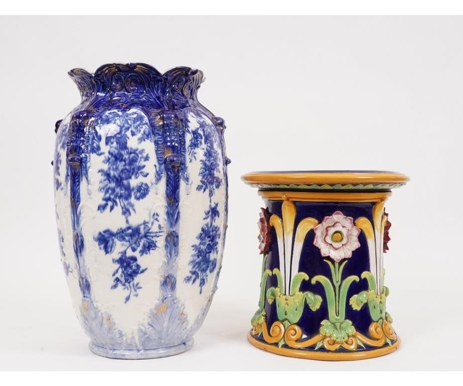 Appraisal: Colorful Majolica jardiniere circa together with a blue and white