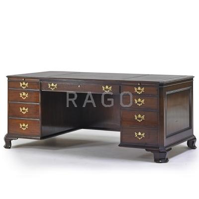 Appraisal: CHIPPENDALE STYLE EXECUTIVE DESK Mahogany with tooled leather top th