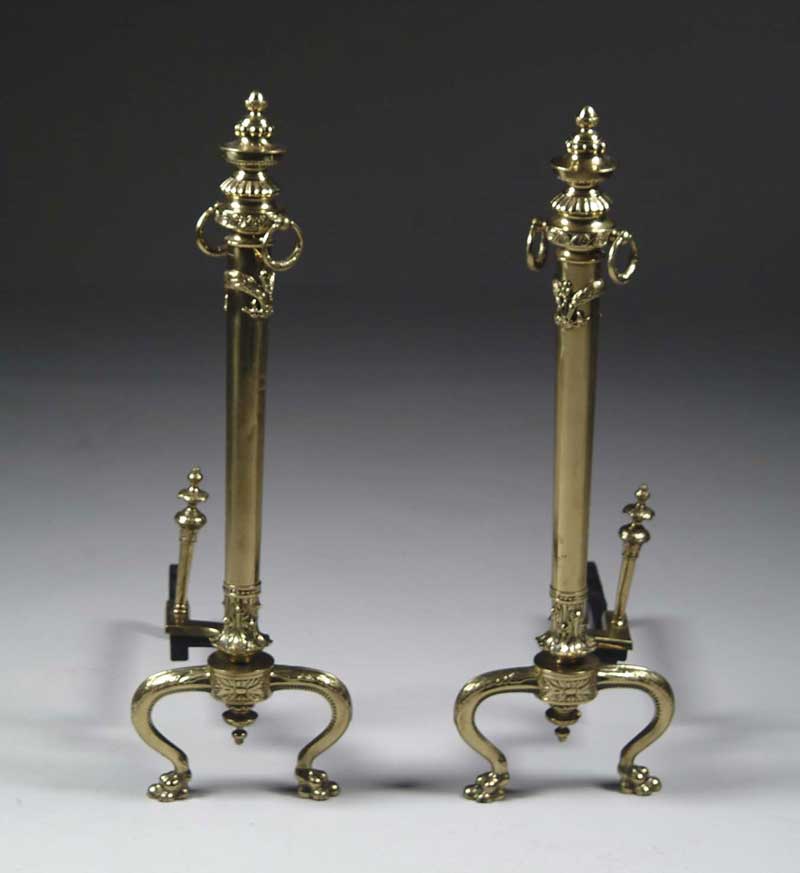 Appraisal: PAIR OF FRENCH STYLE TALL BRASS ANDIRONS BY TIFFANY STUDIOS