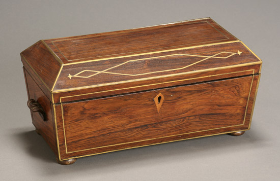 Appraisal: Regency Brass Inlaid Rosewood Tea Caddy Early th Century The