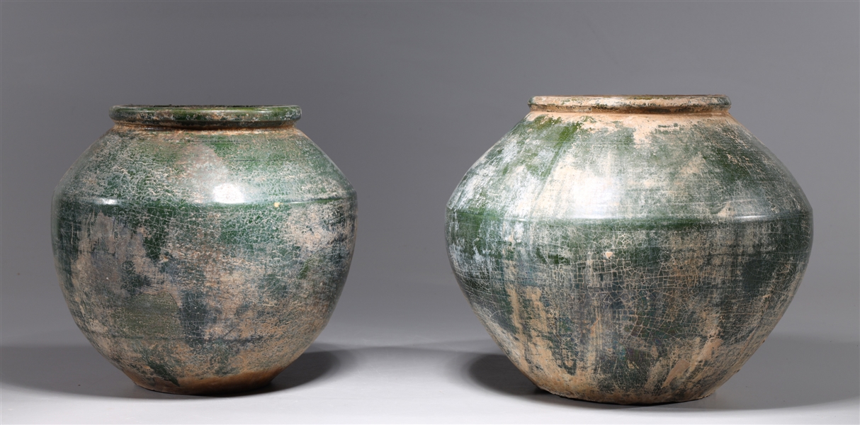 Appraisal: Two Chinese early style green crackle glazed jars overall good