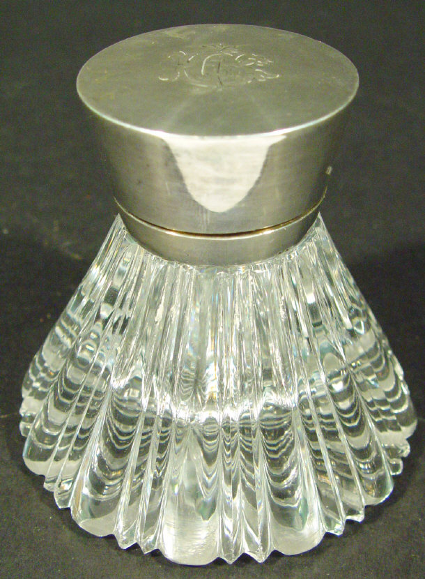 Appraisal: Victorian silver mounted cut glass inkwell of fluted form London