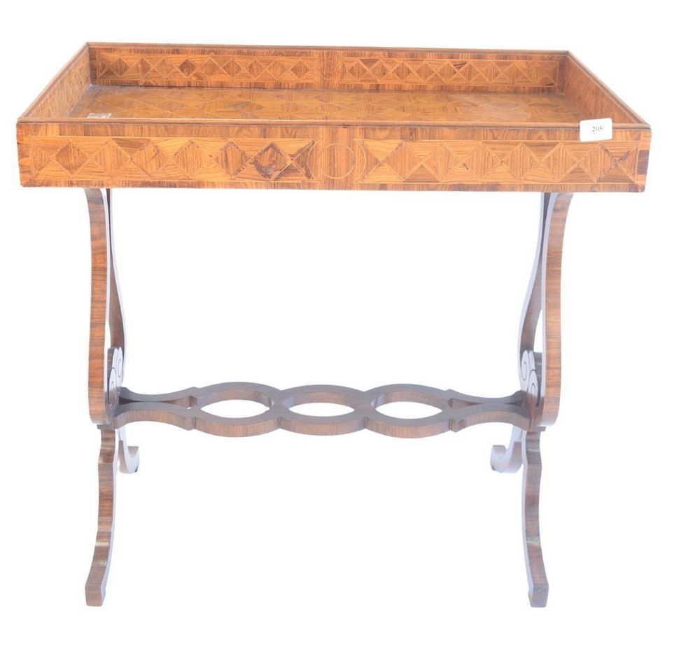 Appraisal: Victorian Style Bar Table with parquetry inlaid top having lyre