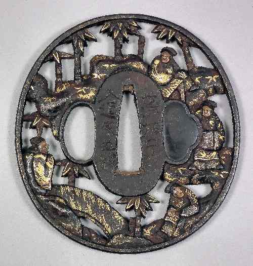 Appraisal: A Japanese iron tsuba Soten School of oval shape depicting