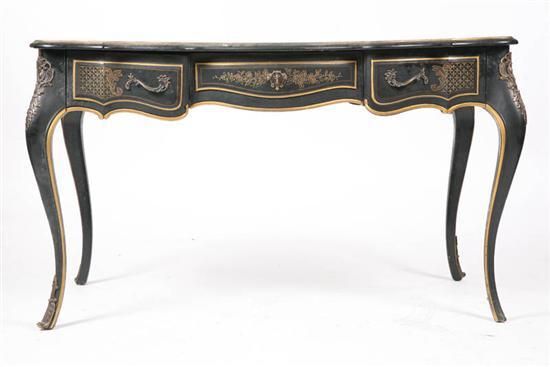 Appraisal: DESK BY DREXEL Black lacquered desk with gold accents and