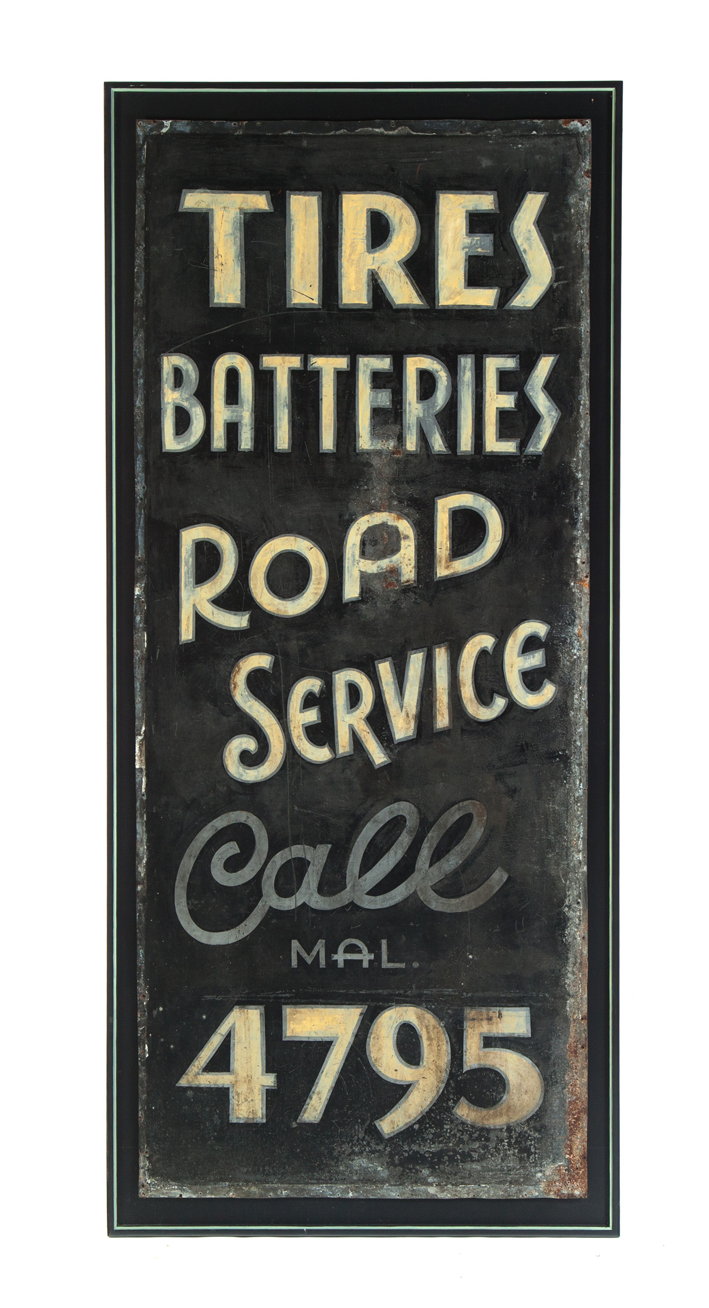 Appraisal: PAINTED TIN ROAD SERVICE SIGN American mid th century Framed