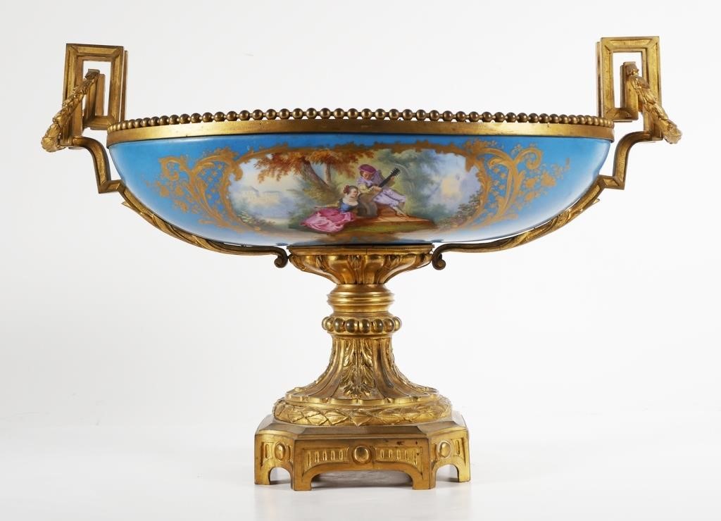 Appraisal: Antique Sevres style porcelain centerpiece with gilt bronze ormolu Measures