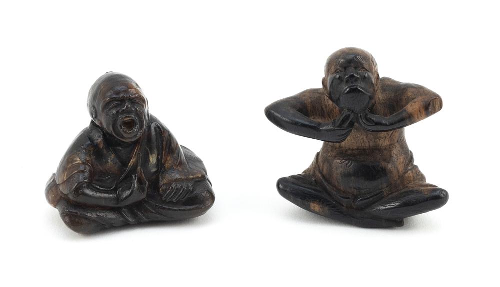 Appraisal: TWO JAPANESE WOOD NETSUKE MEIJI PERIOD HEIGHTS TWO JAPANESE WOOD