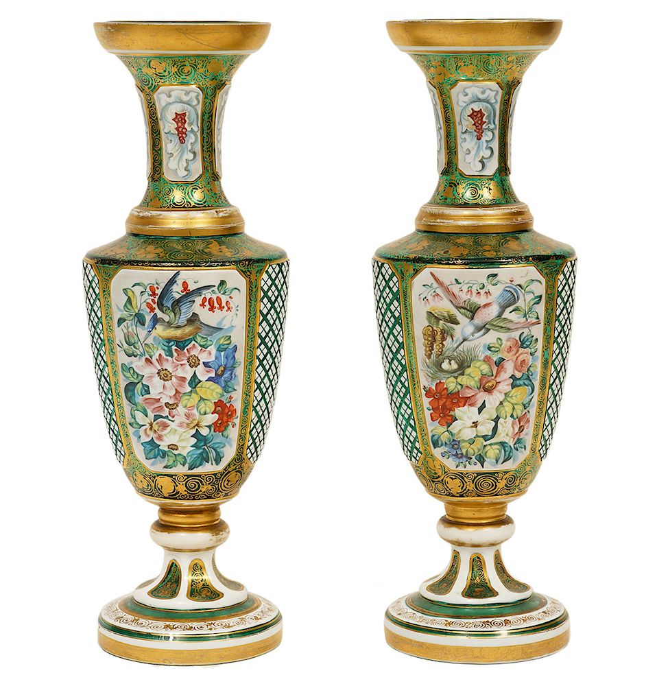 Appraisal: Pr th C Bohemian Painted and Enameled Glass Pair of