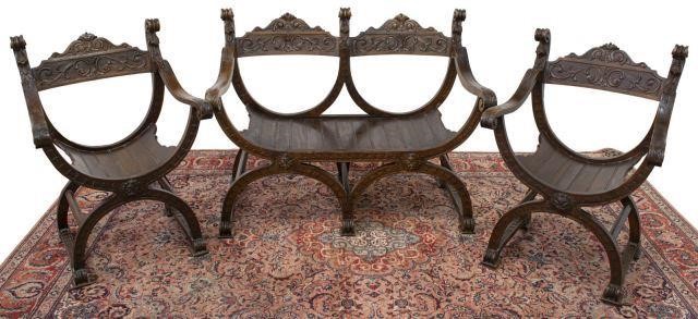 Appraisal: lot of Italian Renaissance Revival curule form bench and armchairs