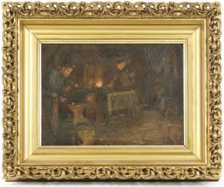 Appraisal: Old Blacksmith Shop F Precht Signed Oil Fritz Precht American