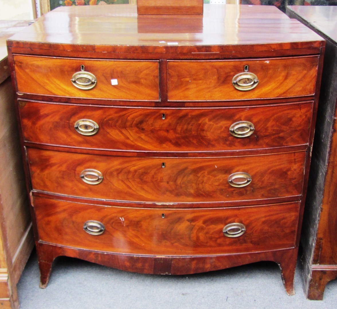 Appraisal: An early th century mahogany bowfront chest with two short