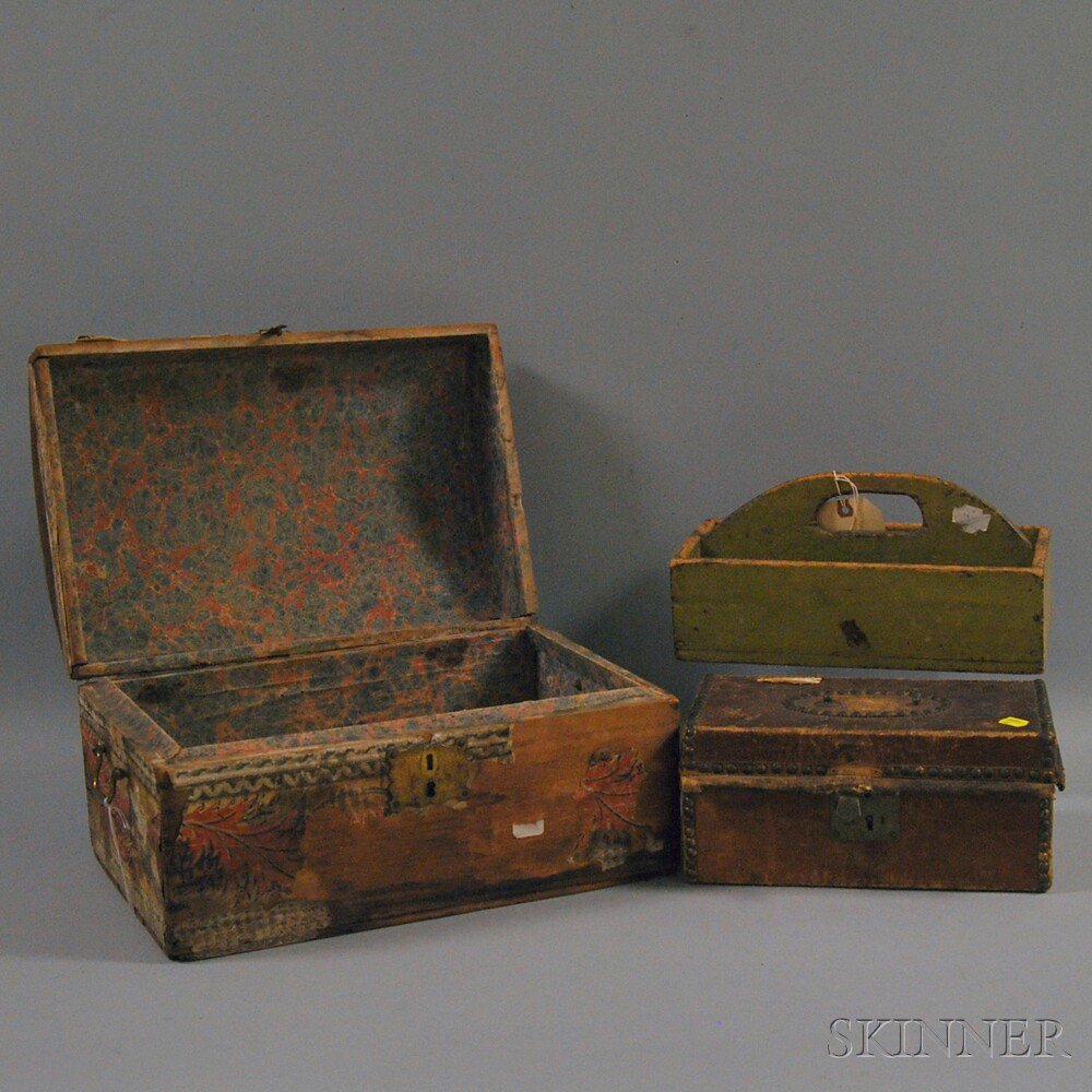 Appraisal: Two Boxes and a Paint-decorated Cutlery Tray th century a