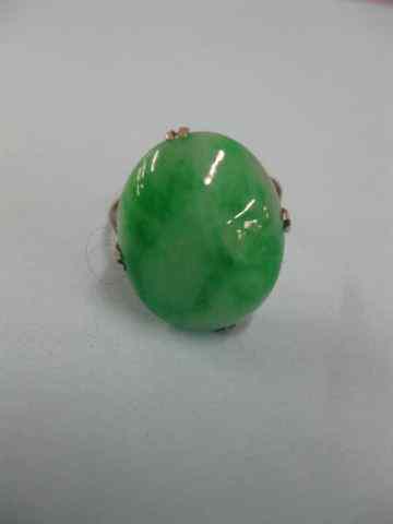 Appraisal: Jade Sterling Silver Ring mottled green cabachon