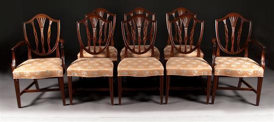 Appraisal: Set of eight federal style mahogany shield-back dining chairs Potthast