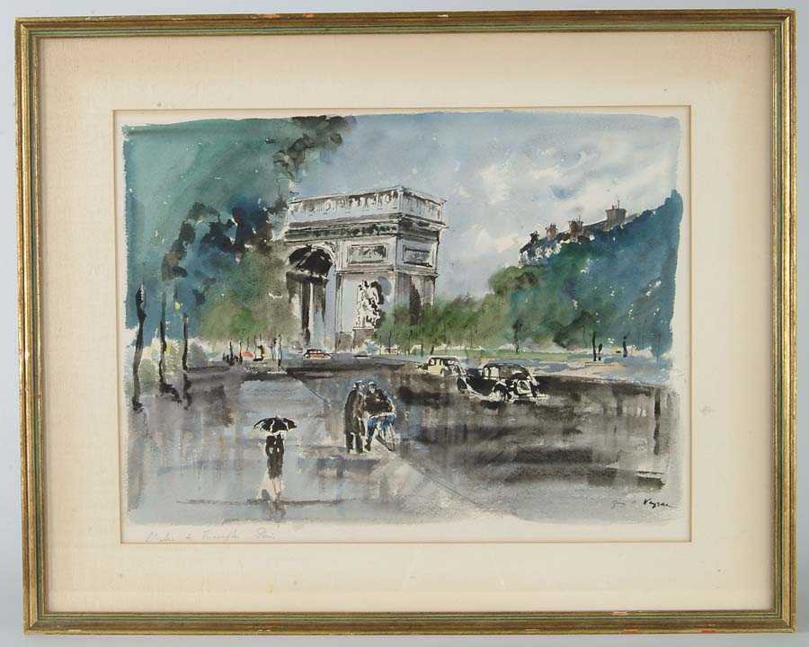 Appraisal: SIGNED French th C L ARC DE TRIUMPH PARIS Watercolor