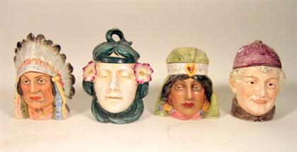 Appraisal: Group of four Continental ceramic character head tobacco jars early