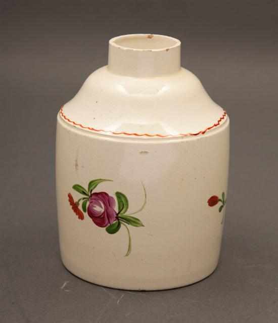 Appraisal: Staffordshire floral decorated creamware tea caddy fourth quarter- th century