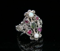 Appraisal: Arts Crafts Multi-Jeweled Silver Ring Lovely form with flowers and