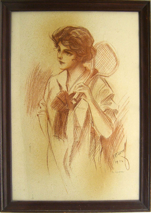 Appraisal: Edward C Caswell American - crayon illustration of a woman