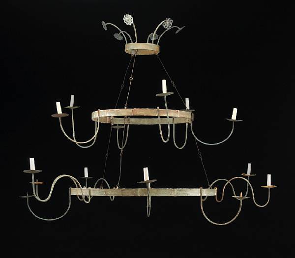 Appraisal: An Italian Neoclassical style twelve light painted iron chandelier Composed