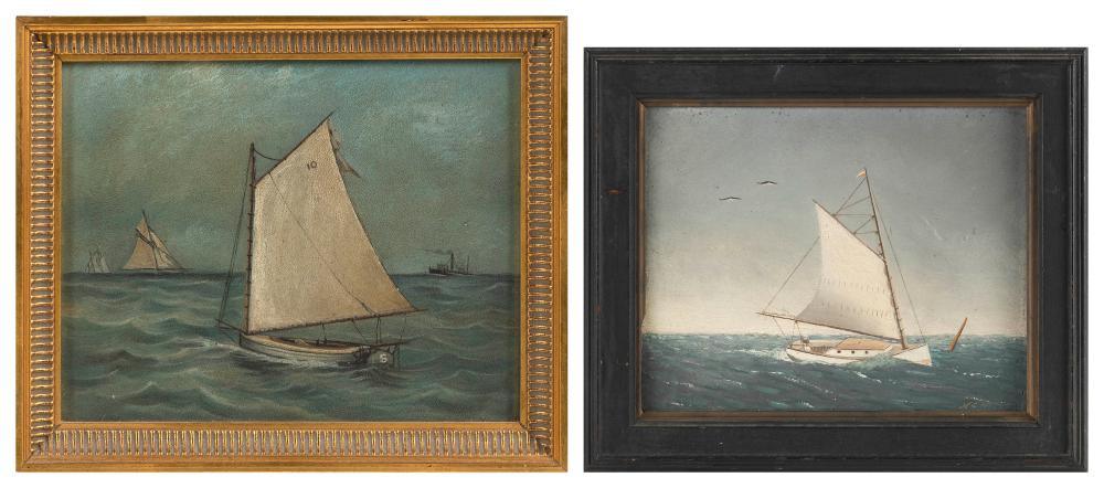 Appraisal: AMERICAN SCHOOL LATE TH CENTURY TWO WORKS FEATURING CATBOATS OILS